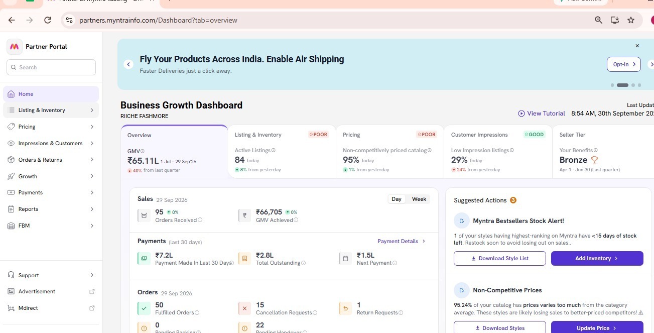 Marketplace performance dashboard