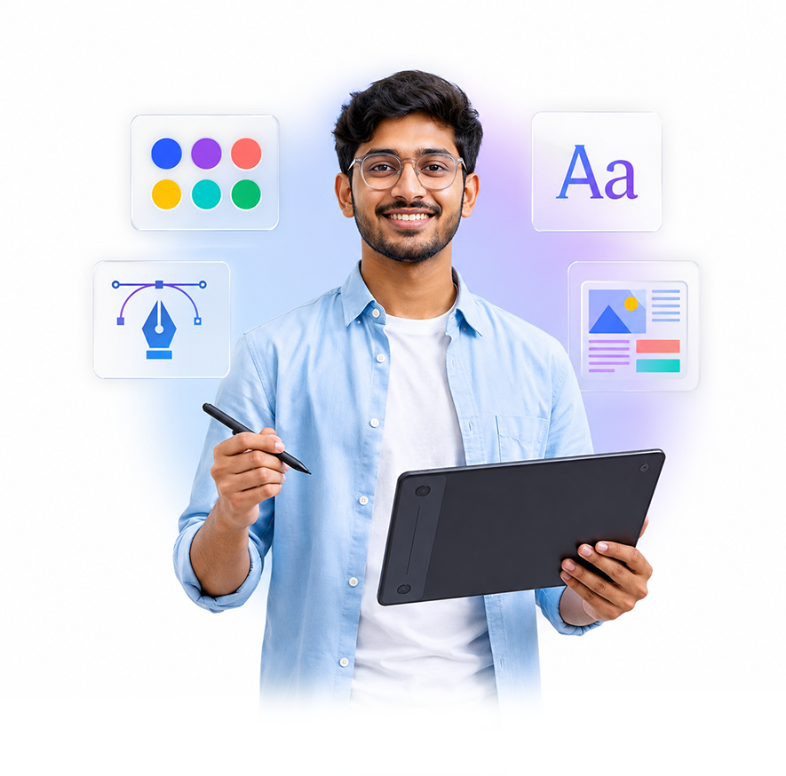 Graphic designer presenting creative project concepts