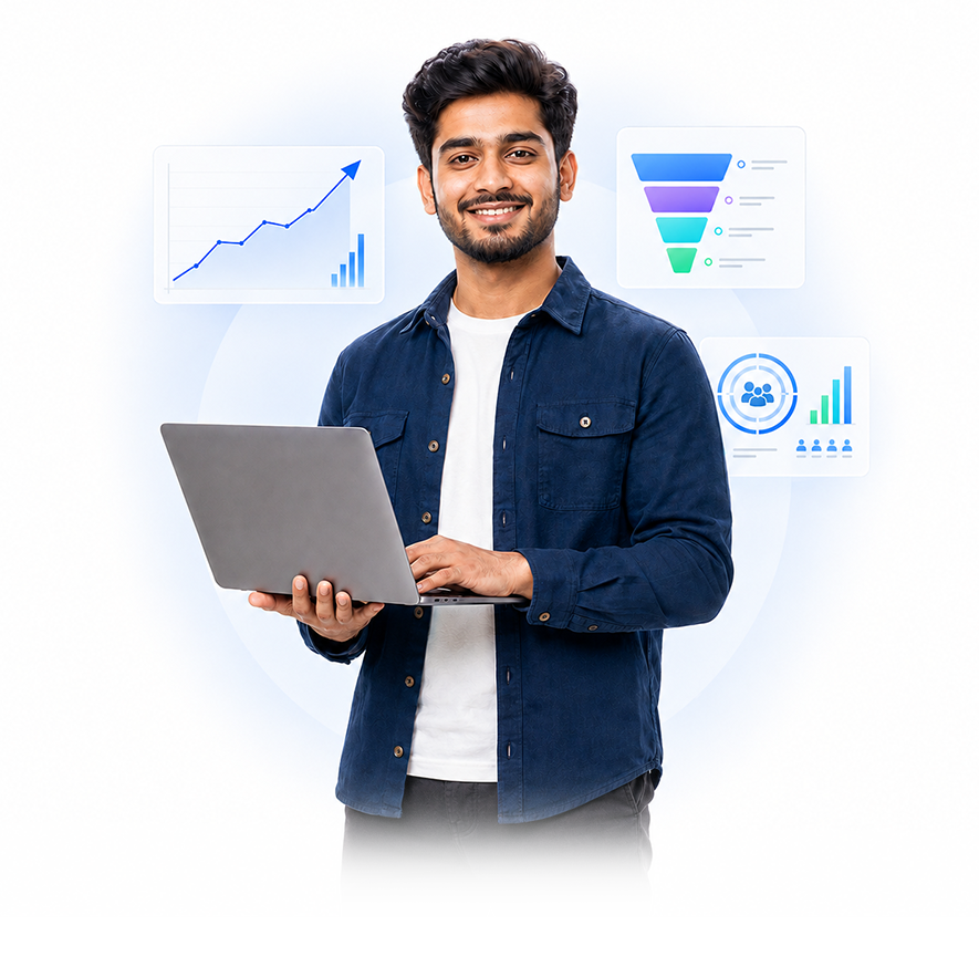 Performance marketing specialist reviewing campaign reports